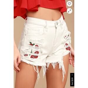 Blank NYC Women’s 27 Pin Up High Rise Black Denim Shorts Embroidered Floral